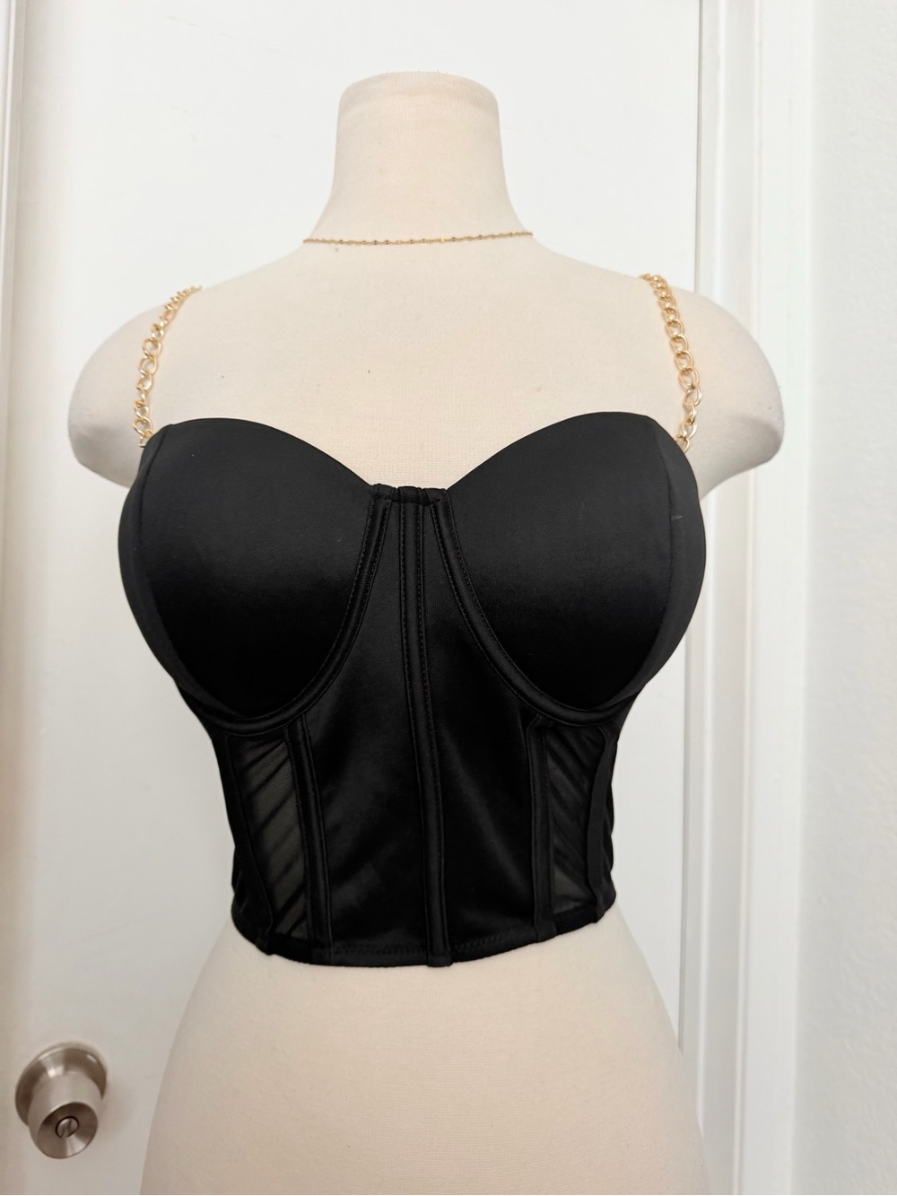 Black Bustier Top with Gold Chain Straps